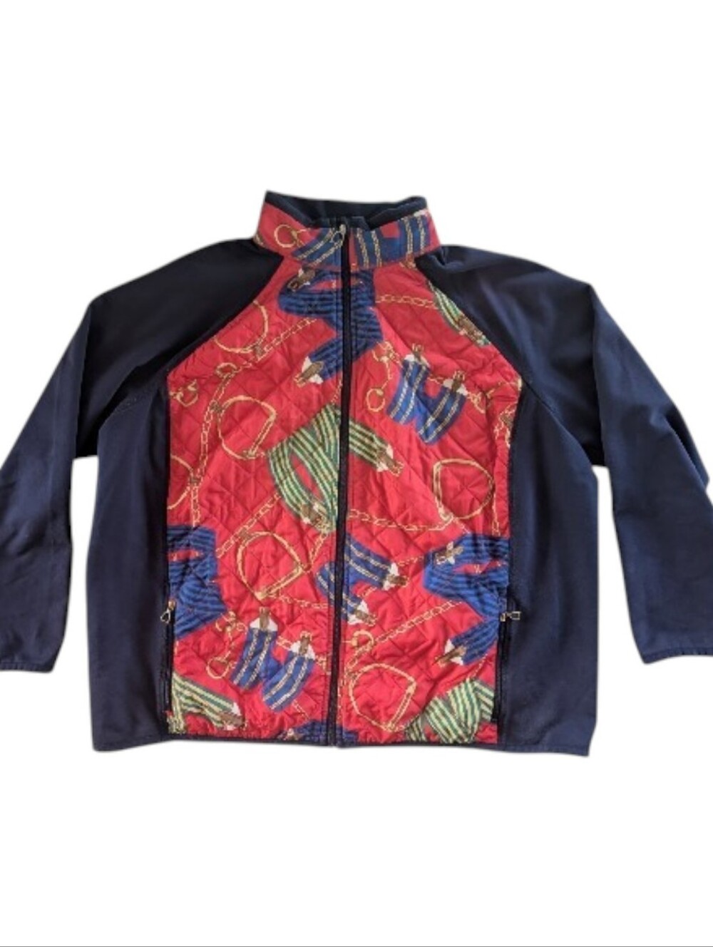 Vintage 90s Ralph Lauren Active Equestrian Scarf Print Quilted Jacket XL